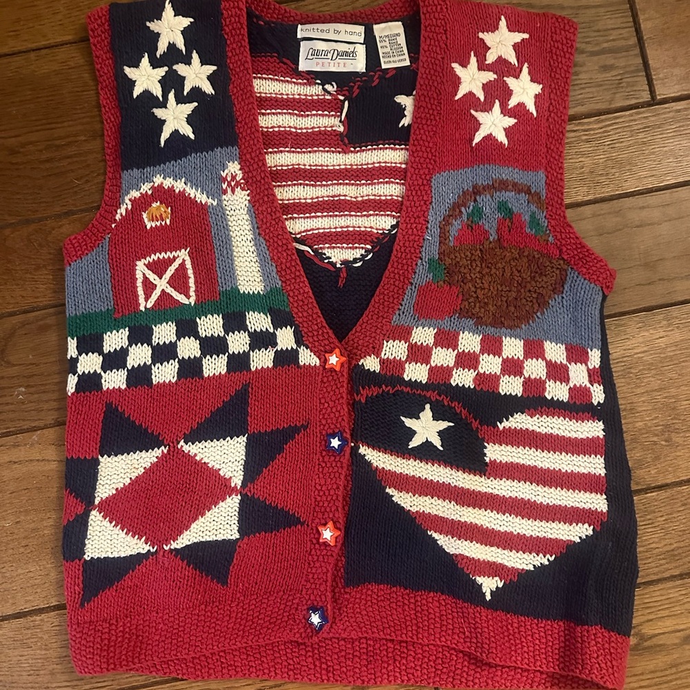 Red, Navy & White Americana Knit Vest